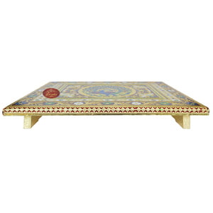 Peacock Designed Wooden Handmade Rajwadi Chowki (21"X15"X3")-G.M.